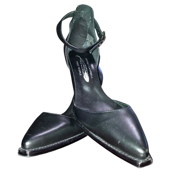 Jeffrey Campbell-Free People Black Leather Wedge Ankle-strap Heels- 7 - Picture 2 of 15